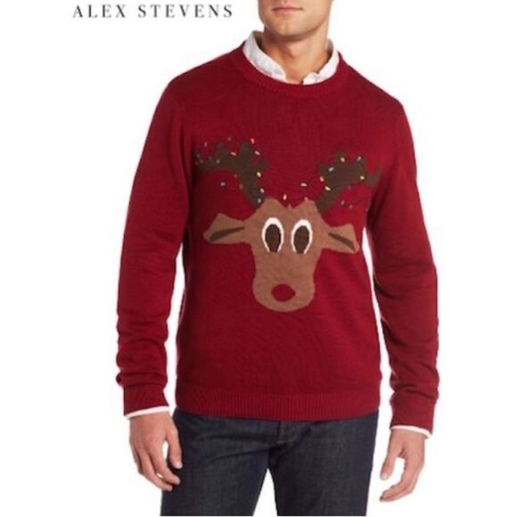 ALEX STEVENS REINDEER UGLY CHRISTMAS Sweater 100% cotton maroon XXL - Picture 1 of 6